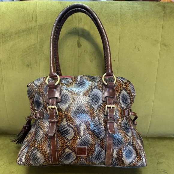 Vintage Dooney & Bourke Ltd.Ed Florentine Python Embossed Domed Buckle Satchel - Picture 1 of 17